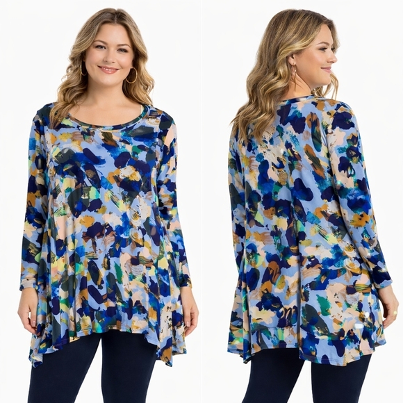 LOGO by Lori Goldstein Tops - LOGO Lori Goldstein Womens Top Plus 1X Multicolor Abstract Artsy Boho